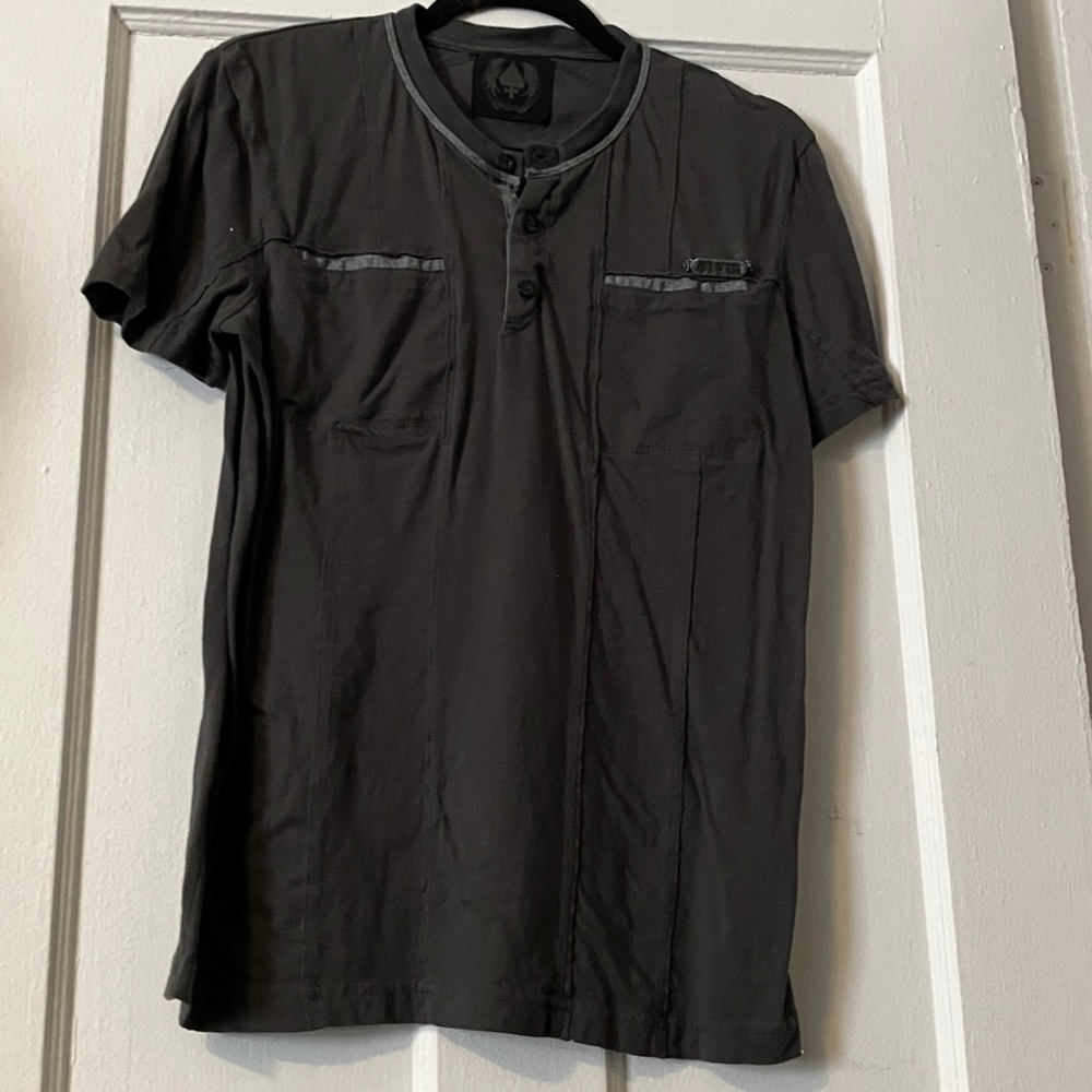 Salvage Black Short Sleeve Henley Polo
